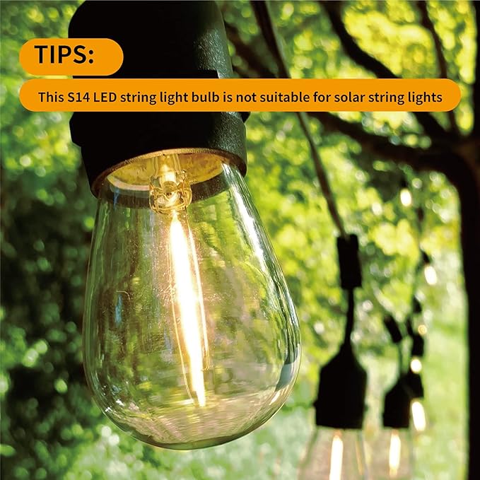 30 Pack S14 Edison Light Bulbs, Shatterproof LED Replacement Bulbs for String Lights, Patio Low Wattage LED Filament Clear Bulb, E26 Medium Base, Warm White 2200K, Non-Dimmable
