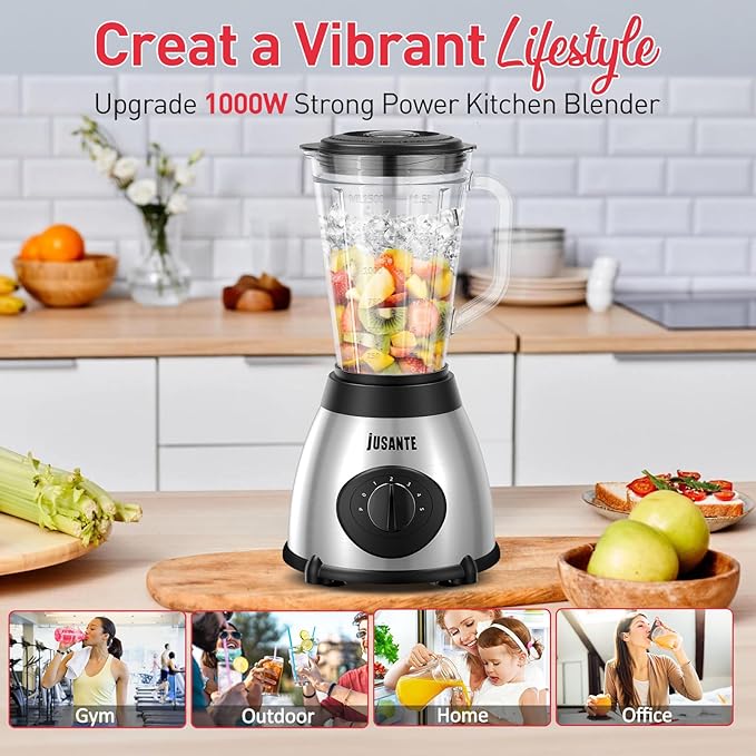 Countertop Blender, 1000W Professional Smoothie Blender for Kitchen, Shakes, Smoothies High Speed Ice Crusher Frozen Drinks 48oz Glass jar