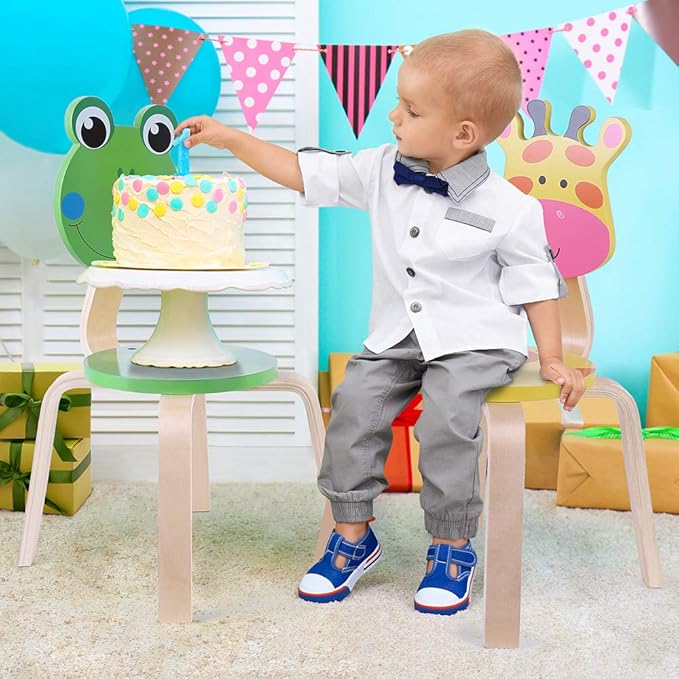 iPlay, iLearn 10 Inch Kids Solid Hard Wood Animal Chair, Stackable Wooden Finished, Preschool, Bedroom, Playroom, Nursery Seat, Frog Furniture Stool for Toddlers, Children, Boys, Girls