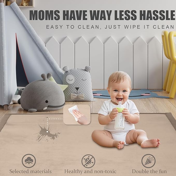 Baby Play Mat for Floor, 50 X 50x 1.3" Memory Foam Playpen Mat,Ultra Soft Tummy Time Mat with Non-Slip Backing, Baby Crawling Mat Child Nursery Rug for Infant, Toddlers, Kids (Beige)