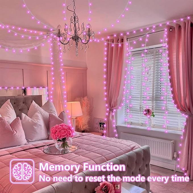 QITONG 165ft 500 LED Pink String Lights, 8 Modes Christmas Lights Plug-in, Clear Wire Pink Lights Indoor Outdoor