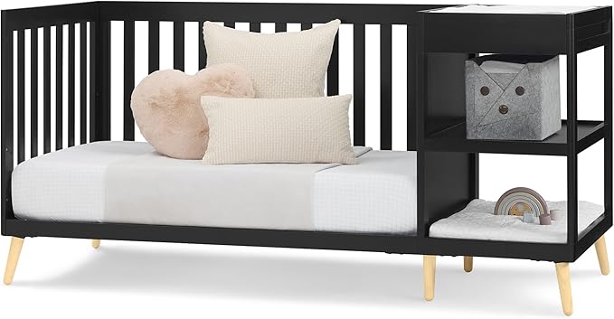 Delta Children Essex 4-in-1 Convertible Crib and Changer, Black Ebony w/Natural Knobs