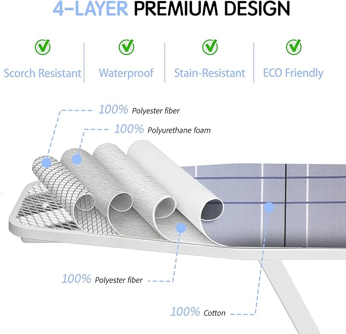 BNDX Ironing Board Cover, 18" x 49" Standard Size Thick Padding with Bongee Cord, Stain Resistant & Durable Scorch, 2 Click Buckles for Smooth Iron and Easy Installation Modern Gray