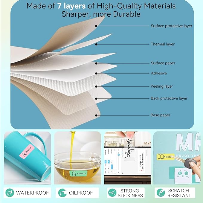 Label Maker Tape Refill 12mm 0.47, Standard Laminated Thermal Label Tape Replacement, 0.47"×1.57"(12×40mm) 1650 Labels/10Rolls/Pack, High Definition Labeling Tape for Home Office School Hotel