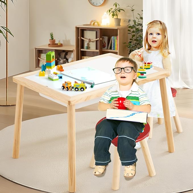 Beright Wooden Step Stool for Kids, Children's Stool Perfect Matched Sensory Table, 9 Inch Sturdy Sitting Stool with Assembled Four-Legged, Mushroom, 1 Pack