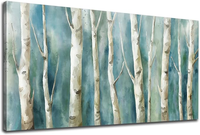 yearainn Birch Trees Canvas Wall Art - Abstract Birch Pictures for Wall Decor Modern Turquoise Canvas Painting Nature Printing Artwork for Living Room Bedroom Home Office Wall Decoration 20" x 40"