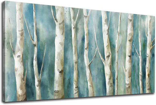 yearainn Birch Trees Canvas Wall Art - Abstract Birch Pictures for Wall Decor Modern Turquoise Canvas Painting Nature Printing Artwork for Living Room Bedroom Home Office Wall Decoration 20" x 40"