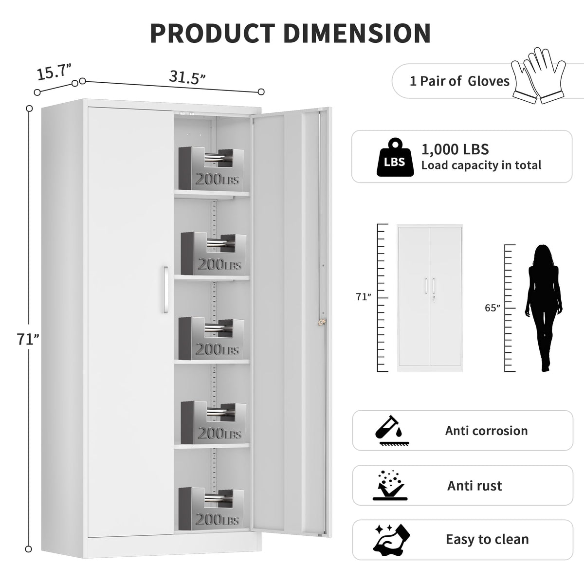 Tivostaral 71” Metal Kitchen Pantry Storage Cabinet with Adjustable Shelves