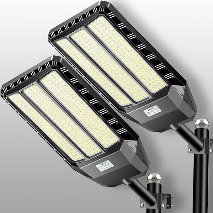 Solar Street Light Outdoor 8000W - LED Parking Lot Lights, IP67 Waterproof, Dusk to Dawn, High Lumens Solar Lights Outdoor with Motion Sensor and Remote Control 2 Pack