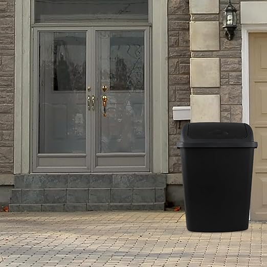 Begale 4-Pack 18 Gallon Large Trash Can with Swing Lid, Plastic Kitchen Swing-Top Garbage Can, Black