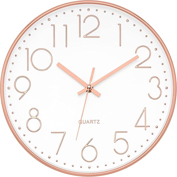 Foxtop 14 Inch Large Silent Non-Ticking Rose Gold Wall Clock Battery Operated Round Quartz Modern Wall Clock Decorative for Living Room Bedroom Kitchen Home Office