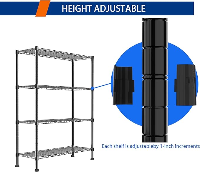 REGILLER 4-Wire Shelving Metal Storage Rack Adjustable Shelves,Standing Storage Shelf Units for Laundry Bathroom Kitchen Pantry Closet(Black,14.1" D x 36.1" W x 54" H)