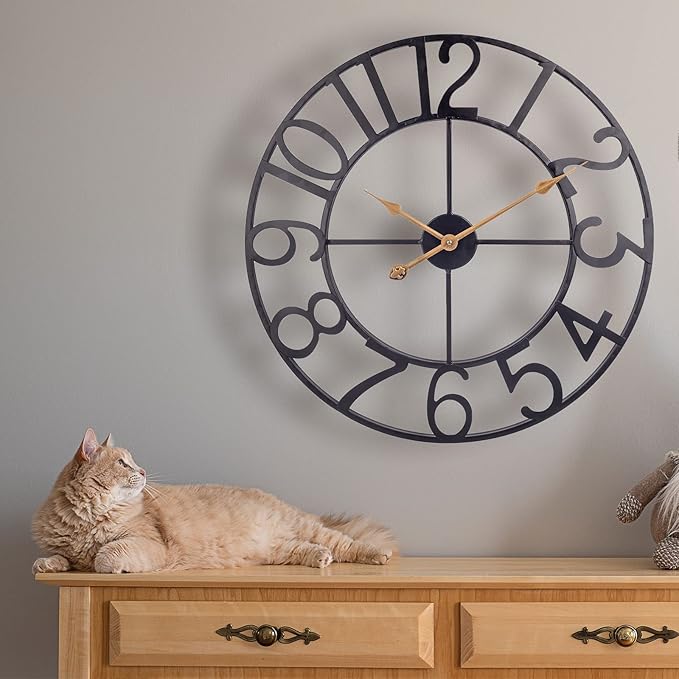 Large Wall Clock for Living Room Decor, 30 in Oversized Wall Clocks Battery Operated Silent Non Ticking, Modern Farmhouse Decorative Wall Clock for Kitchen, Bedroom, Office - Black Metal