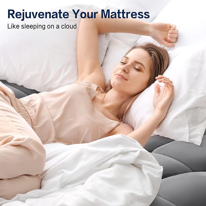 SOPAT Mattress Topper Full Size Extra Thick Mattress Pad 8-21" Deep Pocket Soft Down Alternative Fill Mattress Protector Pillow Top Mattress Cover (54x75 Inches, Grey)