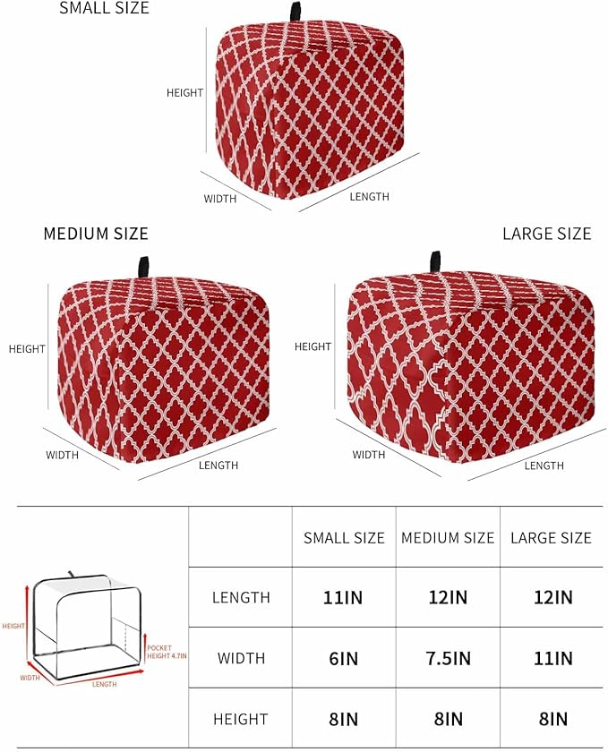 Toaster Cover 2 Slice Moroccan Pattern Toaster Oven Cover with Pockets Geometric Trellis Red Dustproof Bakeware Protector Small Kitchen Appliance Dust Covers and Fingerprint Protection for Women