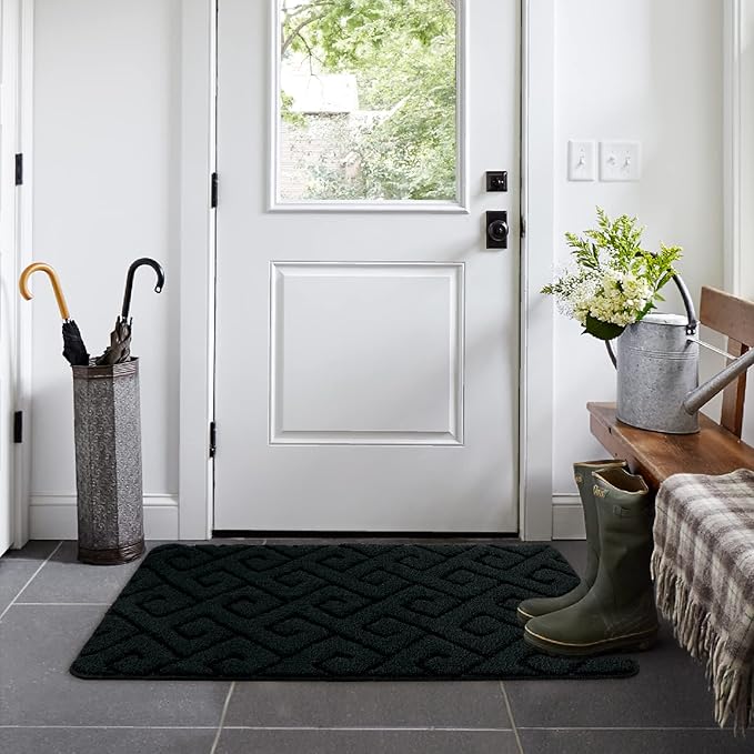 Walensee Indoor Doormat, Front Door Mat for Entrance (32"x48" Black) Machine Washable Entryway Rug, Non Slip Trapper Door Rugs Absorbent Dirt Low Profile Shoes Scraper Inside Floor Mats
