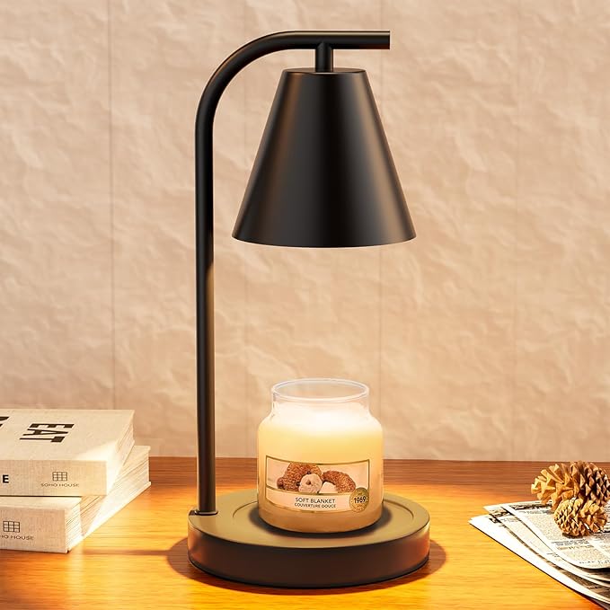 Black Candle Warmer, Candle Warmer Lamp with Timer, Electric Candle Lamp Warmer for Scented Wax with 2 Bulbs, House Warming Gifts New Home&Gifts for Women, Candle Lamp for Jar Candles