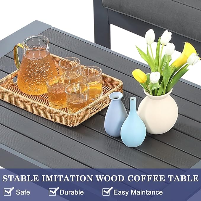 Wisteria Lane Aluminum Outdoor Patio Furniture Set,7 Seats Modern Patio Conversation Sets, Outdoor Sectional Metal Sofa with 5 Inch Cushion and Coffee Table for Balcony, Garden, Dark Grey