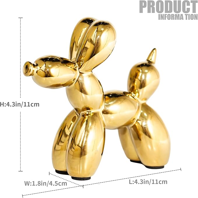 Creative Balloon Dog Statues Small Ceramic Animal Sculpture Modern Home Decor Living Room Desktop Decorations Bedroom Office Cabinet Ornament (Gold)
