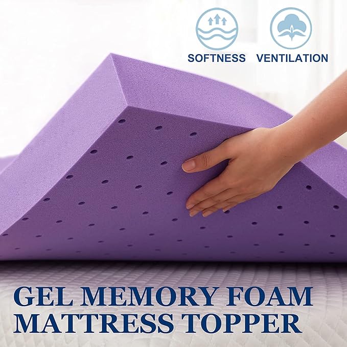 SINWEEK 1.5 Inch Gel Memory Foam Mattress Topper Ventilated Soft Pressure Relieve Mattress Pad, Breathable Bed Topper, CertiPUR-US Certified, Twin Size