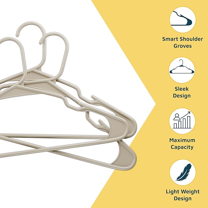 Plastic Clothes Hangers – Heavy Duty Hanger Set, for Organizing Clothes, Dresses, and Coat, Holds Up to 5 lbs, Space-Saving Hangers with Non-Slip Shoulder Grooves, Pack of 100, Ivory
