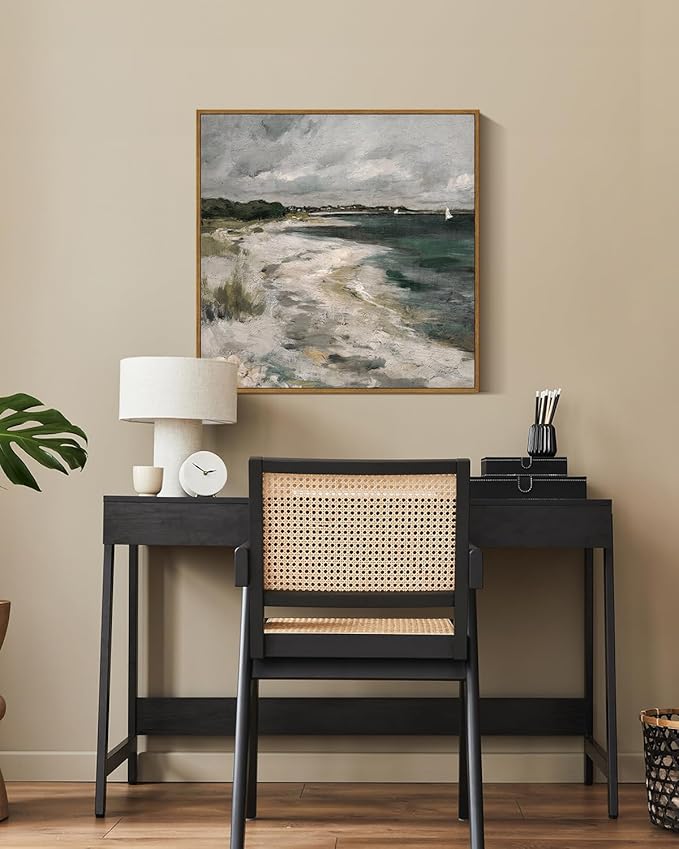 InSimSea Square Framed Canvas Wall Art, Room Decor Scenery Clouds Coastal Seaside Wall Decor, Canvas Oil Paintings Home Wall Artwork, Classical Art Prints for Living Room, Bedroom, Office 20"x20"