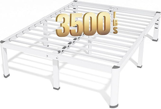 18 Inch Queen Size Metal Bed Frame with Round Corners, Storage Space Under High Bed Frame-Heavy Duty Steel Slats Support, Noise Free - Easy Assembly - No Box Spring Needed,White