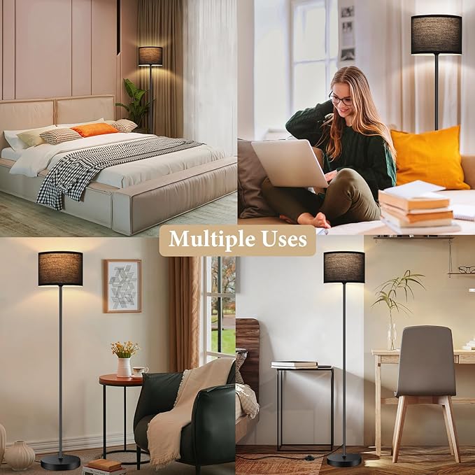 TOBUSA 65’’ Black Floor Lamp for Bedroom, Living Room Pole Floor Light with Black Shade, Modern Tall Standing Lamp with 3-Color Changing E26 Bulbs, Minimalist Stand-up LED Floor Lamp with Foot Pedal