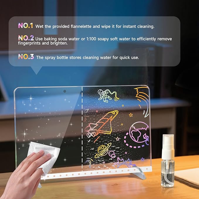 Acrylic Board with 7 LED Light,13.7"*10" LED Drawing Board with 7 Markers,Dynamic Light Led Note Board,Light up Acrylic Dry Erase Board Message Board,Drawing Board for Kids for Office, School, Home