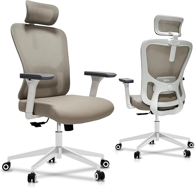 Ergonomic Office Chair - 350LB Mesh Office Chair with Adjustable Lumbar, High Back Computer Chair with 3D Armrests, Comfy Chair with 2D Headrest & Tilt Function for Study, Work, Gaming