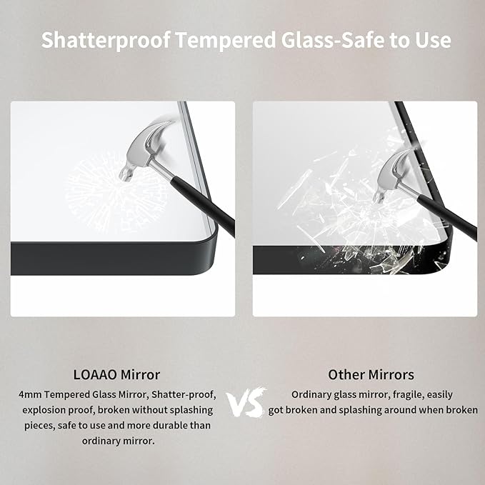 LOAAO 48X40 Inch Black Metal Framed Bathroom Mirror for Wall, Matte Black Bathroom Vanity Mirror Farmhouse, Large Rounded Rectangle Mirror, Anti-Rust, Tempered Glass, Hangs Horizontally or Vertically