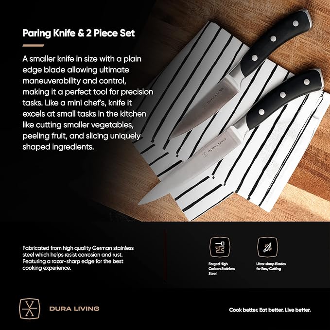 2-Piece Kitchen Knife Set – Ultra Sharp Precision German Stainless Steel Blades, 5” Utility & 3.5” Paring Knife with Ergonomic Handles, Multipurpose for Slicing & Peeling, Black Handle