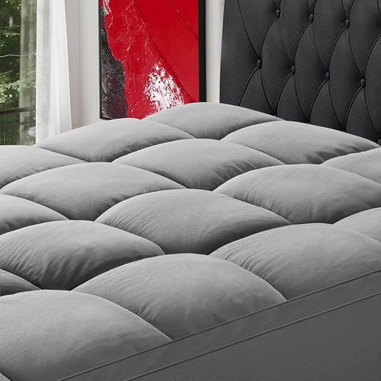 SOPAT Mattress Topper Full Size Extra Thick Mattress Pad 8-21" Deep Pocket Soft Down Alternative Fill Mattress Protector Pillow Top Mattress Cover (54x75 Inches, Grey)