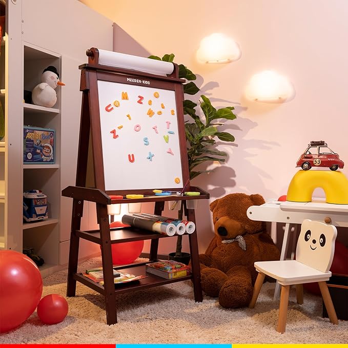 MEEDEN Art Easel for Kids: Double-Sided Wooden Kids Easel with Paper Roll for Boys Girls - All-in-One Kids Art Easel with Chalkboard & Magnetic Whiteboard or Aged 4-8, 8-12 Painting Drawing