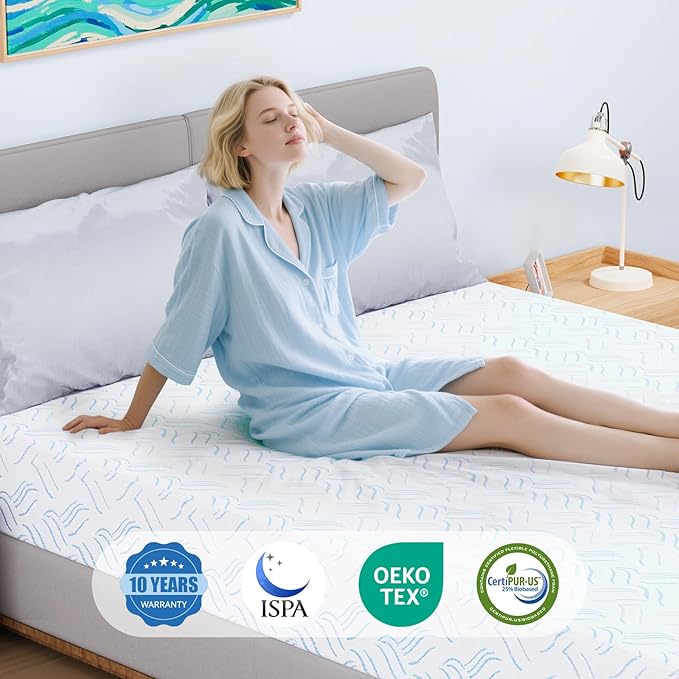 Twin XL Memory Foam Mattress, 10 Inch Cooling Gel Bed in a Box, Foam Mattress with Removable Cover No Fiberglass, Support Cool Night Sleep & Pressure Relief, Made in USA, White(80"*39"*10")