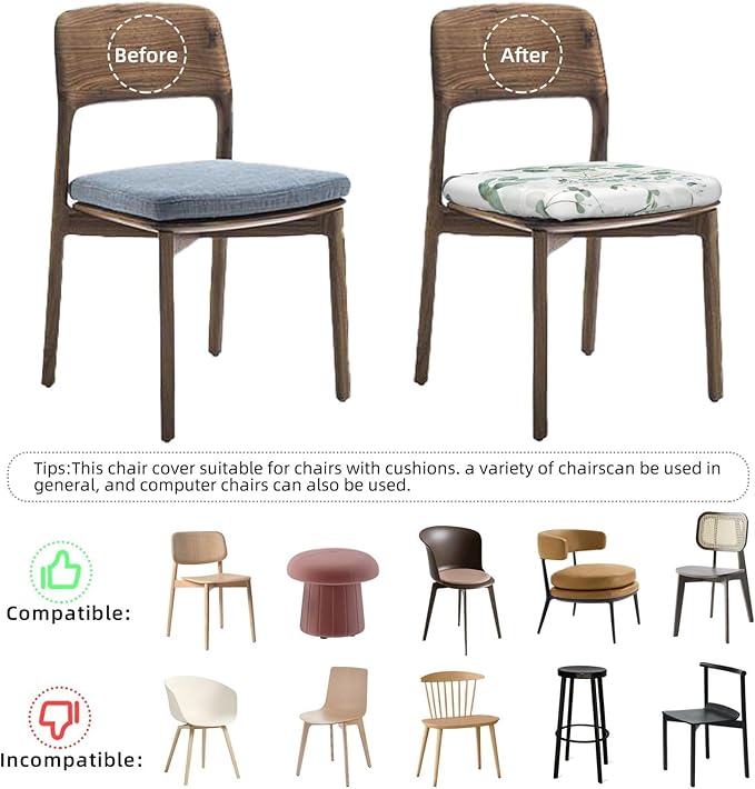 Spring Floral Green Leaf Eucalyptus Watercolor Office Computer Chair Seat Covers Set of 1, Soft Stretch Rotating Desk Chair Seat Cushion Protectors