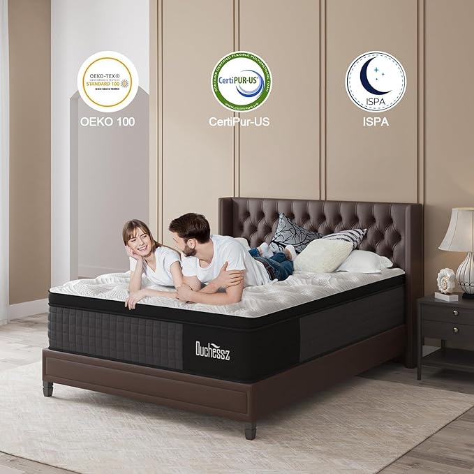 Queen Mattress 14 Inch, Medium Mattresses Hybrid with Gel Memory Foam and Individually Pocket Innerspring Euro Top for Motion Isolation, Edge Support, 100 Night Trial Black & White