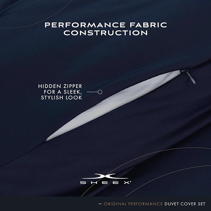 SHEEX Original Performance Cooling Duvet Cover Set, Lightweight King Duvet Cover with 2 King Pillow Shams, Navy