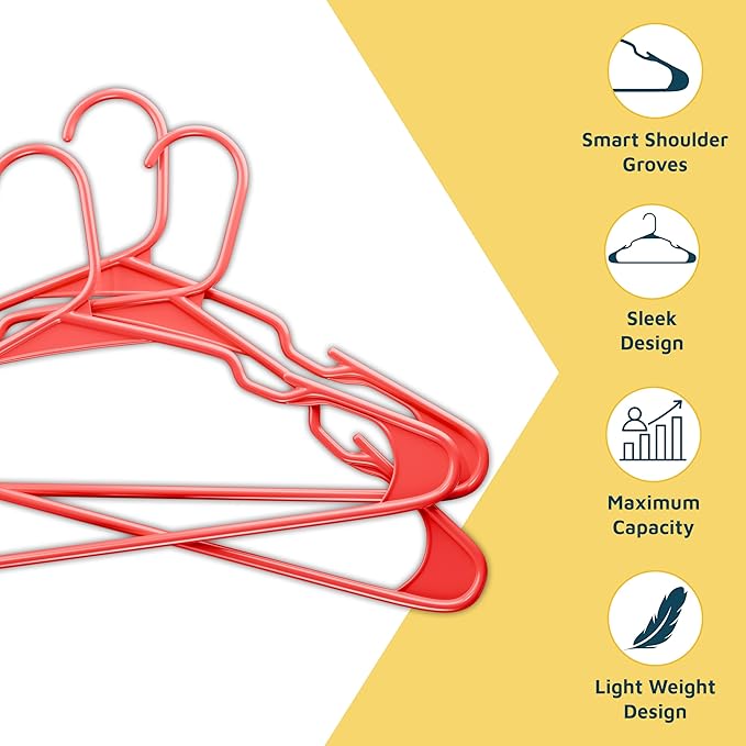 Plastic Clothes Hangers – Heavy Duty Hanger Set, for Organizing Clothes, Dresses, and Coat, Holds Up to 5 lbs, Space-Saving Hangers with Non-Slip Shoulder Grooves, Pack of 80, Red