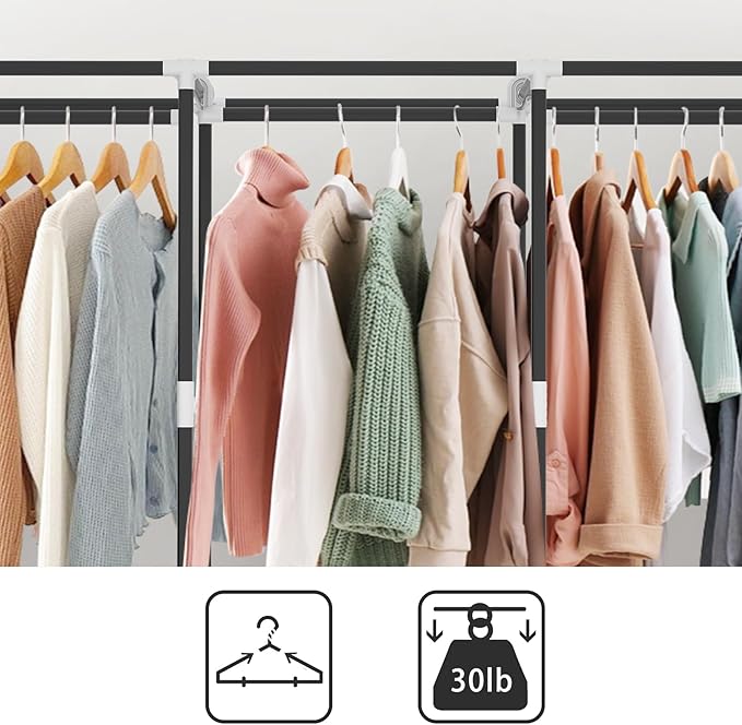 LOKEME Portable Closet, Portable Closets for Hanging Clothes with 3 Hanging Rods and 6 Storage Shelves and 4 Side Pockets, Black Wardrobe Closet Easy to Assemble and Strong and Stable