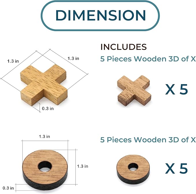 BSIRI Tic Tac Toe Wooden Board Games (Only X-O Pieces)- Unique Gifts, Fun Gifts for Kids and Adults and Use as Living Room Rustic Table Decor Ideal for Coffee Table Decor