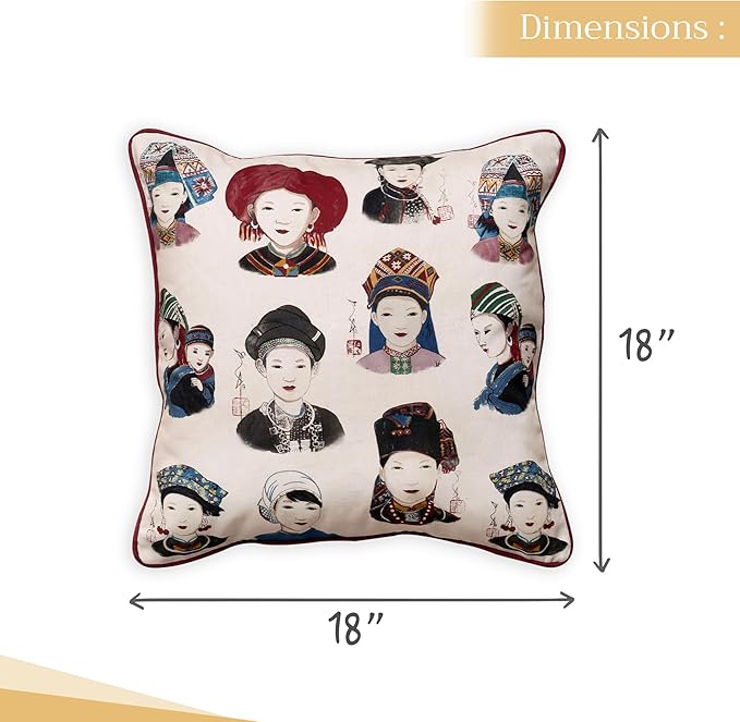 Maison d' Hermine Decorative Pillow Covers 18 x 18 Inch Square 100% Cotton Throw Pillow Covers with Invisible Zipper Cushion Case for Living Room Couch, Chair, Sofas, Bedroom, Home (Pupeo People)