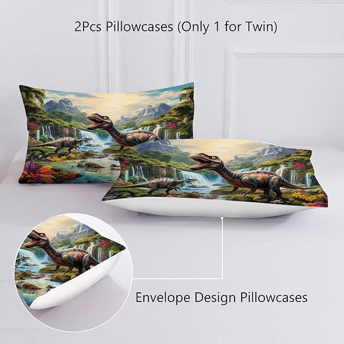 King Size Kids Dinosaur Bedding Set - 3 Piece Microfiber Dinosaur Comforter Set for Boys & Home Decor