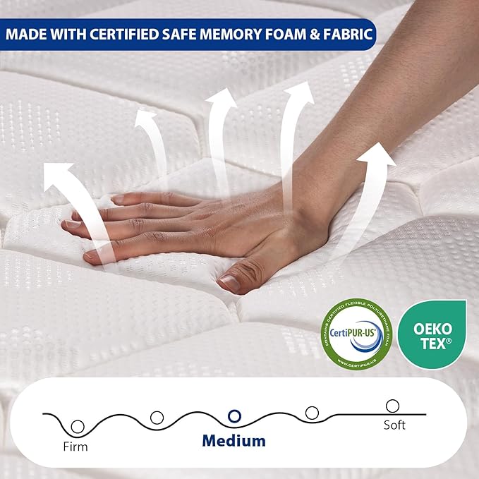 Twin Size Mattress 12 Inch, Twin Mattress in a Box, Hybrid Gel Memory Foam Medium Firm Feel Individual Pocket Springs Matress, Breathable Fabric, Strong Edge Support, Fiberglass Free