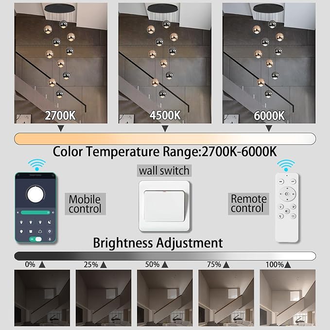 10-Light LED Staircase Chandelier Crystal Ceiling Lights Large Chandeliers for High Ceilings, Entryway Modern Lighting Fixture Villas and Stairs