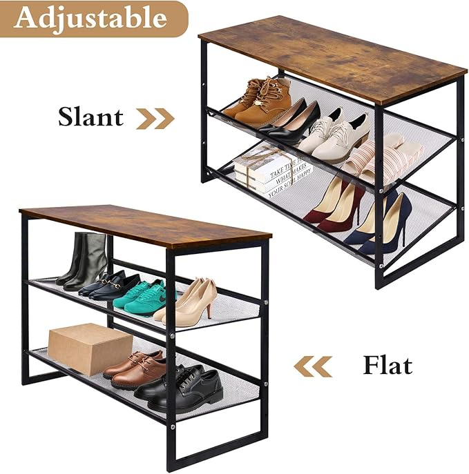 Garden 4 you 3-Tier Tilting Adjustable Freestanding Shoe Rack 6-Pairs 25.2 in Length for Durability and Stability for Entryways, Hallways, Closets, Dormitory Rooms, and Industries，Brown