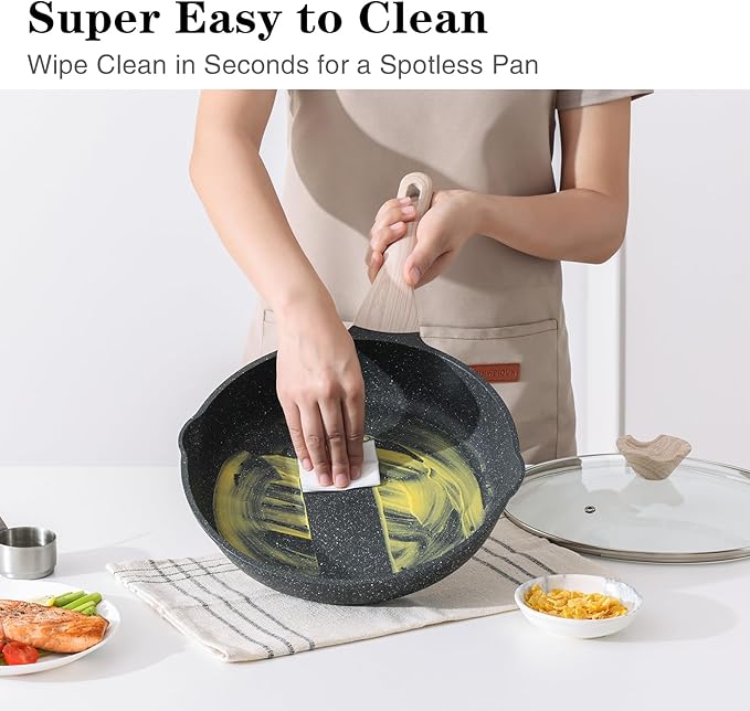 Nonstick Frying Pan Skillet, 9.5 Inch Granite Egg Omelet Pan, Healthy and Non Toxic, Induction Compatible, PFOA Free