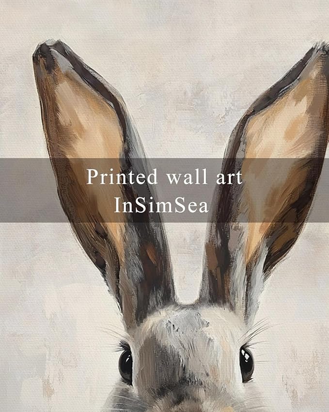 InSimSea Framed Canvas Wall Art Funny Bunny Prints Wall Decor Cute Rabbit Ears Pictures Aesthetic Room Décor Animals Artwork for Kids Room, Living Room, Bedroom or Festive Spaces 12x16In