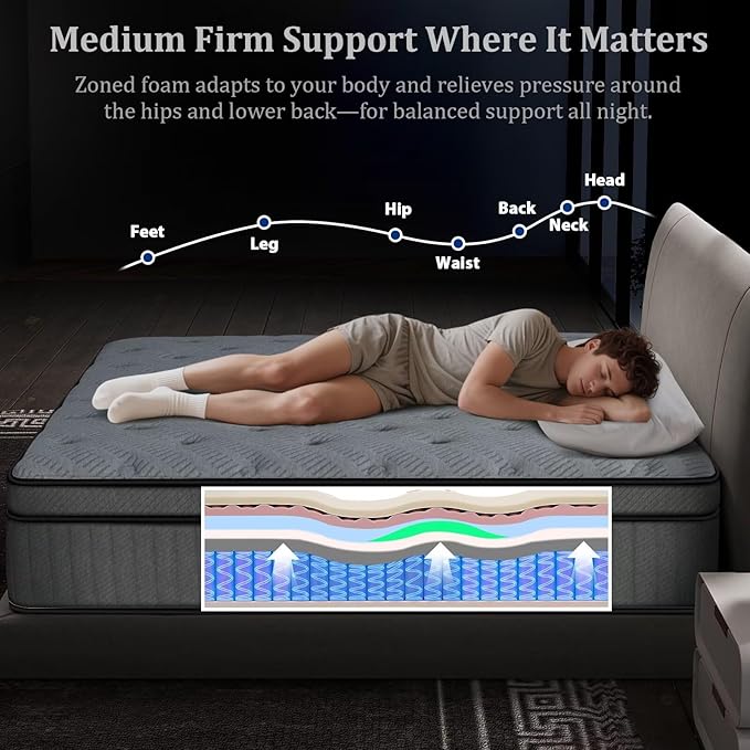 inight Full Mattress 14 Inch, Upgrade Individual Pocket Springs Full Hybrid Mattress in a Box, Memory Foam for Pressure Relief, Durable Edge Support Full Size mattress, Medium Firm, Breathable Comfort