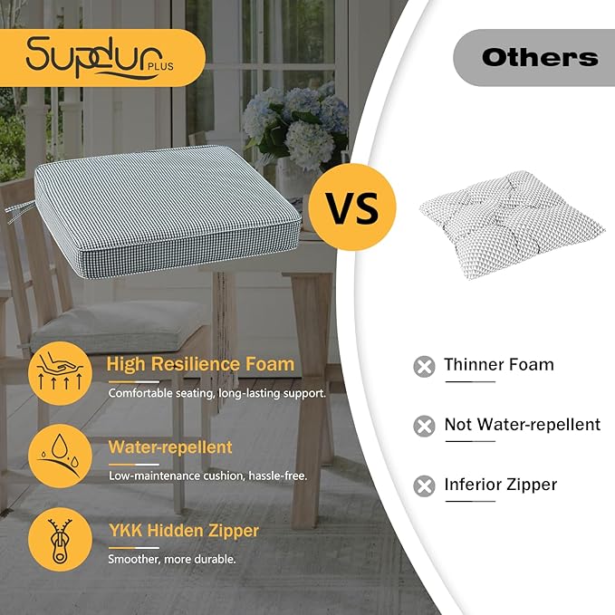 Outdoor Square Corner Seat Cushion, 18.5"x16"x3", Set of 4, Non Slip Seat Cushion Pads with Removable Cover for Patio Furniture, Garden Yard Lawn, Black White Mini Check